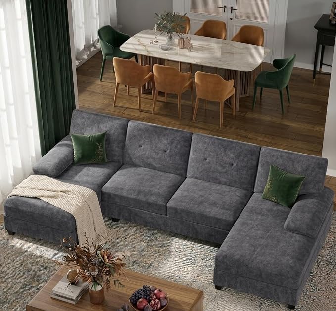 U-Shaped Sectional Sofa with Double Chaise, Linen Fabric 4-Seat Modern Couch by Shintenchi%7CFurnitureMadeforRealLife