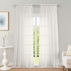 Ivory Sheer Curtains, Sheer Curtains 96 inches Long 2 Panels Set, Rod Pocket by OWENIE