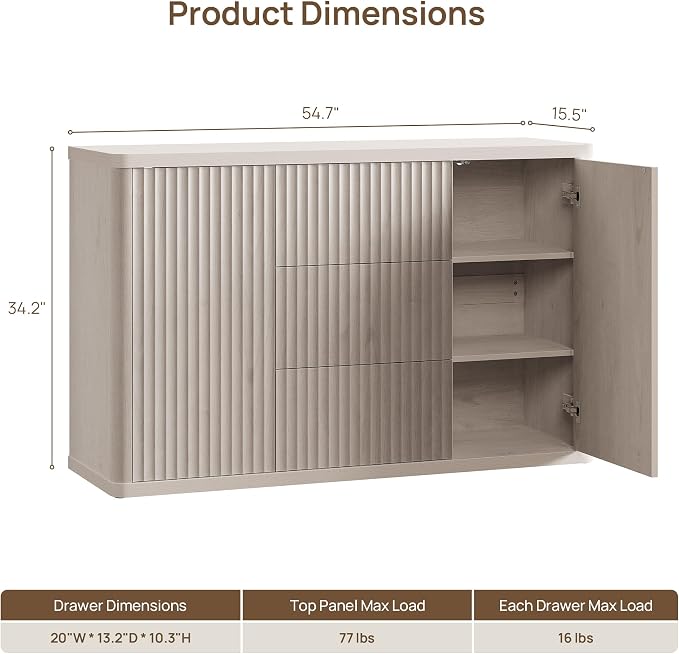 SICOTAS Buffet Cabinet with Storage 54.7" Large Modern Accent Storage Cabinet - Image 3