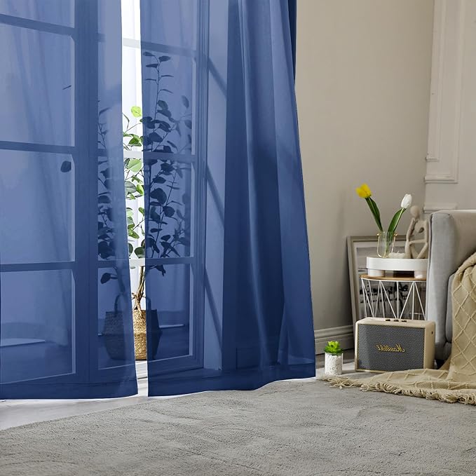 Royal Blue Sheer Curtains 78 Inches Long 2 Panels Set, Privacy Light Filtering - Image 2
