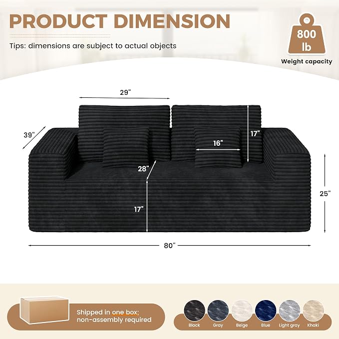 Luxanimarion 80'' Modern Cloud Loveseat Sofa, No Assembly Required Deep Seat - Image 2