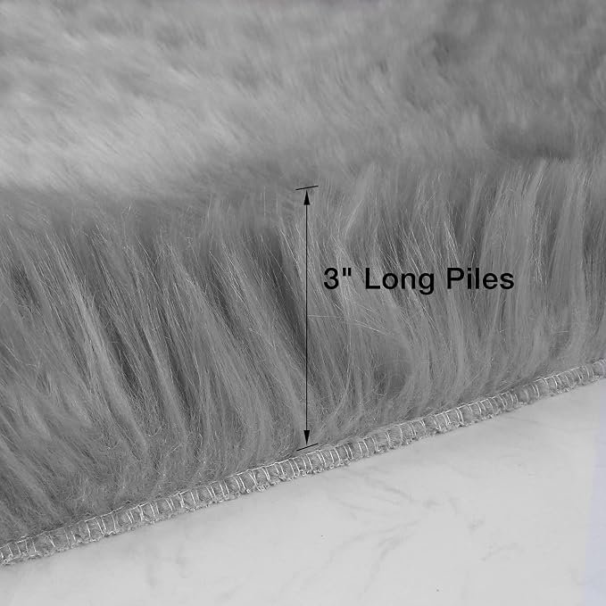 duduta Grey Faux Sheepskin Runner Rugs 2x6 ft, Fluffy Fur Couch Covers | Shag - Image 2