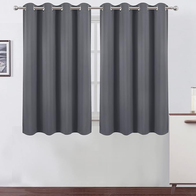 Grey Blackout Curtains/52 x 45 Inch/Set of 2 Panels Room Darkening Short by Lemomo