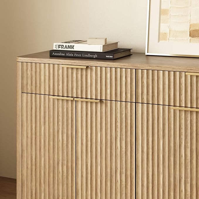 Evermagin 67" Fluted Oak Sideboard Buffet Cabinet - Image 7