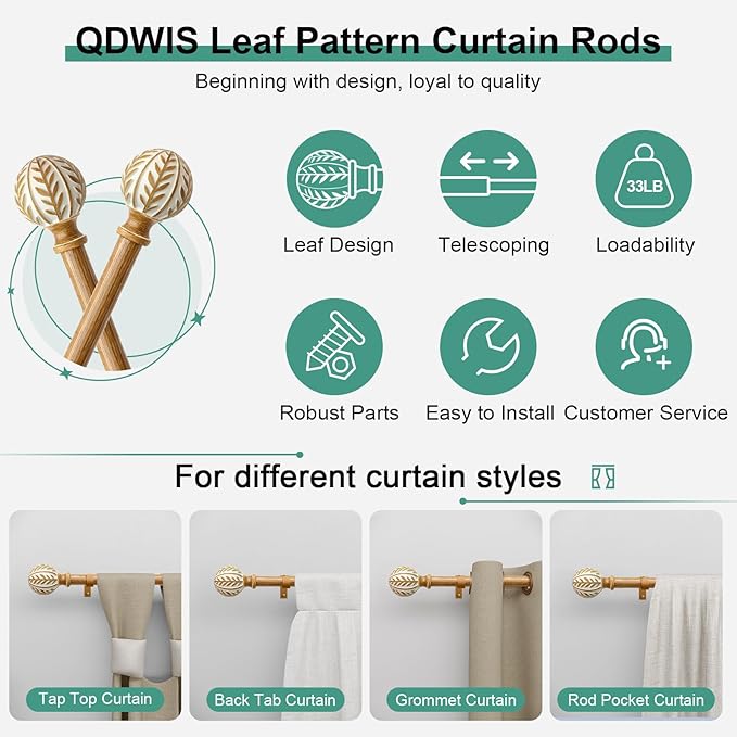 QDWIS 2 Pack Boho Wood Curtain Rods - Image 6