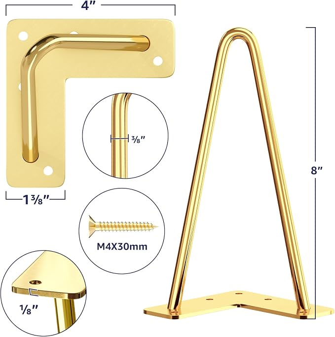 SMARTSTANDARD 8 Inch Hairpin Furniture Legs, 3/8'' Rods Metal Home DIY Projects - Image 2