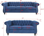 RARZOE Modern 2 Pieces Living Room Sofa Set, Contemporary Tufted Button Velvet - Image 2
