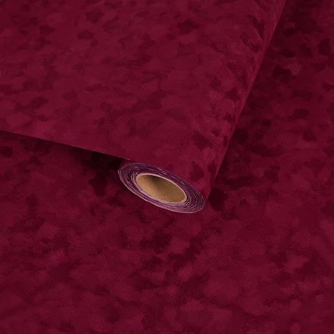 Dark Red Self Adhesive Velvet Flocking Liner, Soft Fabric Contact Paper by VaryFloral