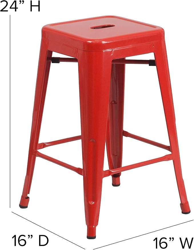 Flash Furniture Lily 4 Pack Commercial Grade 24" High Backless Red Metal - Image 3