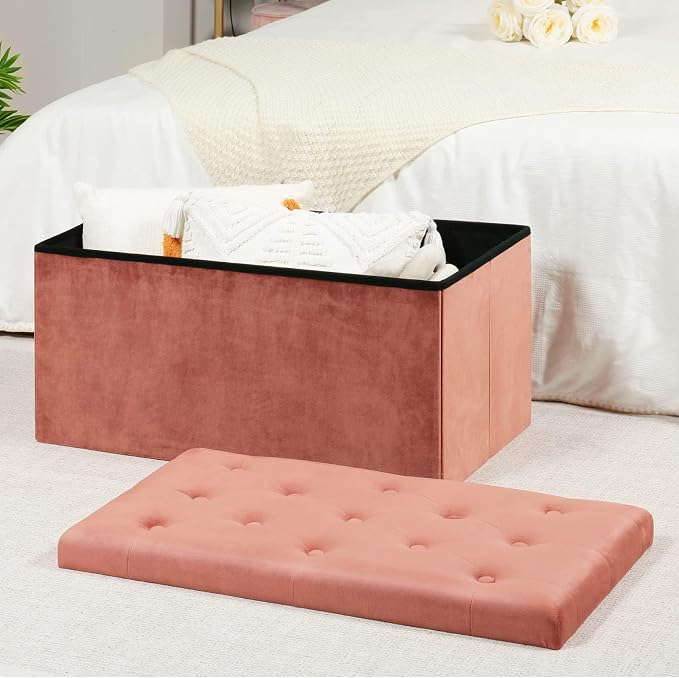 B FSOBEIIALEO Folding Storage Ottoman, Long Ottomans Shoes Bench, Velvet - Image 2