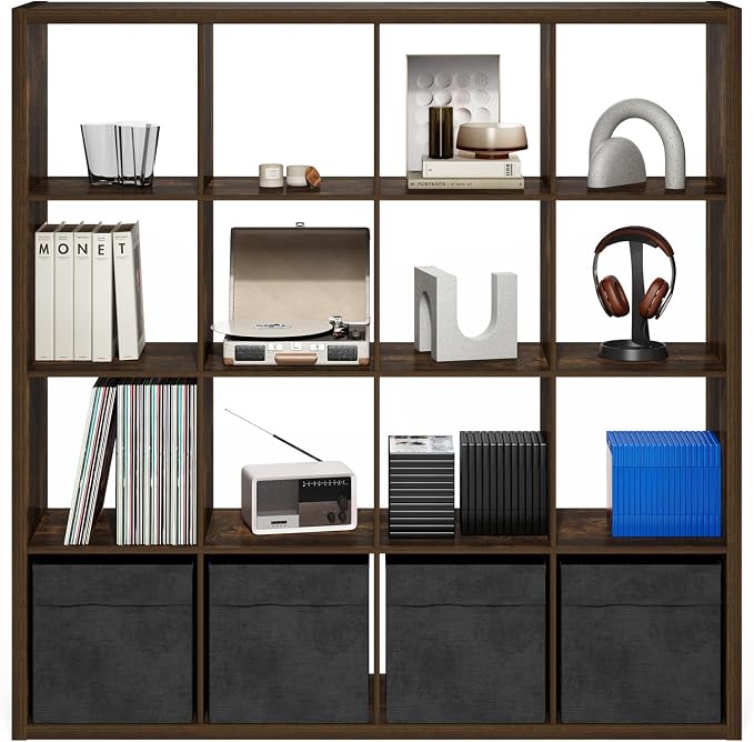 Furinno Cubicle Book Shelf, 16-Cube Bookshelf, Extra Thick Frame Reversible - Image 8