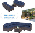 Kullavik 7 Pieces Outdoor Patio Furniture Set, Sectional Rattan Sofa Set Brown - Image 6
