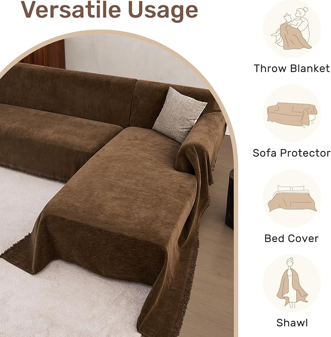 2 Pieces Sectional Couch Covers L Shaped Cover XL Coffee | Thick Washable Fabric - Image 6