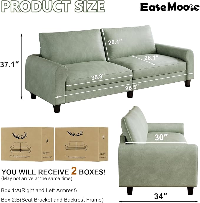 EASE MOOSE 88.5" Large Seat Faux Leather Loveseat Sofa, Waterproof and - Image 2