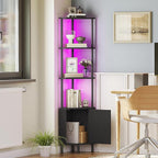 HOOBRO Corner Cabinet with LED Light, Corner Shelf Stand with Storage and Doors - Image 4