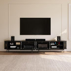 POVISON Fully-Assembled Sliding Tambour Door TV Stand, Mid Century Modern TV - Image 3