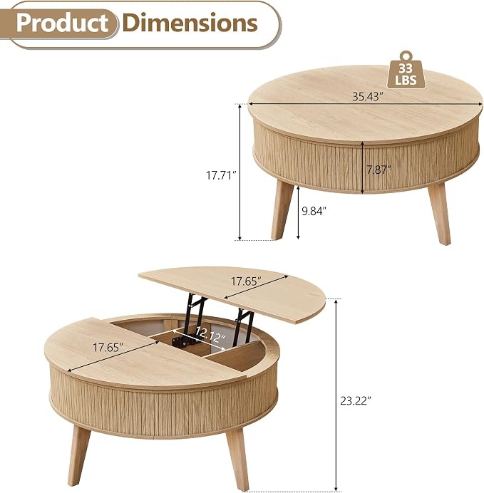 Round Lift Top Coffee Table - Image 2