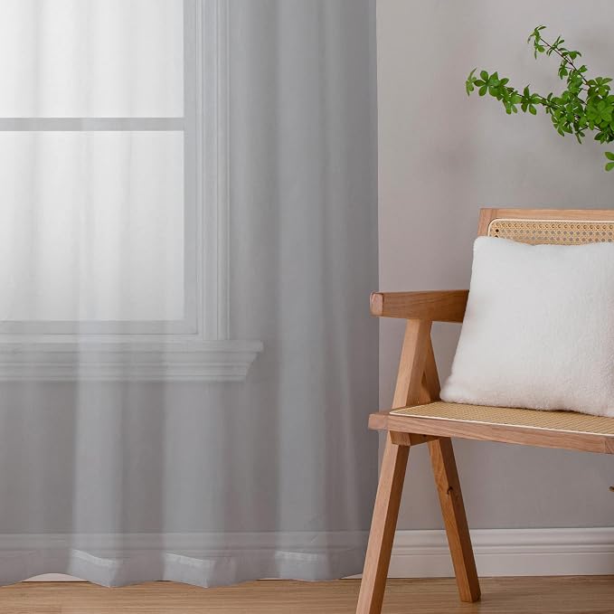 Light Grey Sheer Curtains 63 Inch Length 2 Panels, Light Filtering Solid Voile - Image 8