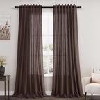 Coffee Linen Boho Curtains for Bedroom Back Tab Rod Pocket Semi Sheer Linen by Nanspring