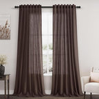 Coffee Linen Textured 96 Inch Curtains 2 Panel Set Back Tab Rod Pocket Sheer by Nanspring