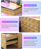Wood Night Stand with Charger Station & RGB Lights, LED Bedside Table with - Image 7