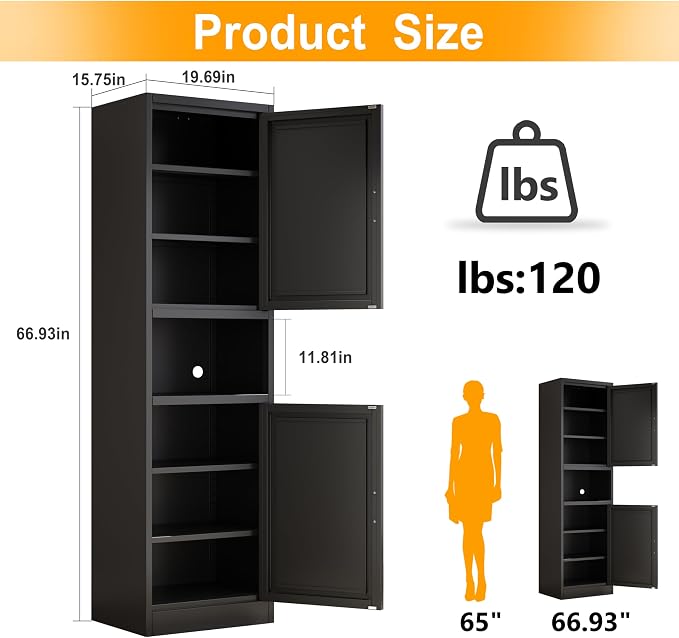 Ckzbx Tall Narrow Storage Cabinet 66.93" H Tall Bathroom Cabinet Metal Pantry - Image 3