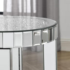 Mirrored Round End Table with Crystal, 2-Layer Modern Small Sofa Table with - Image 4