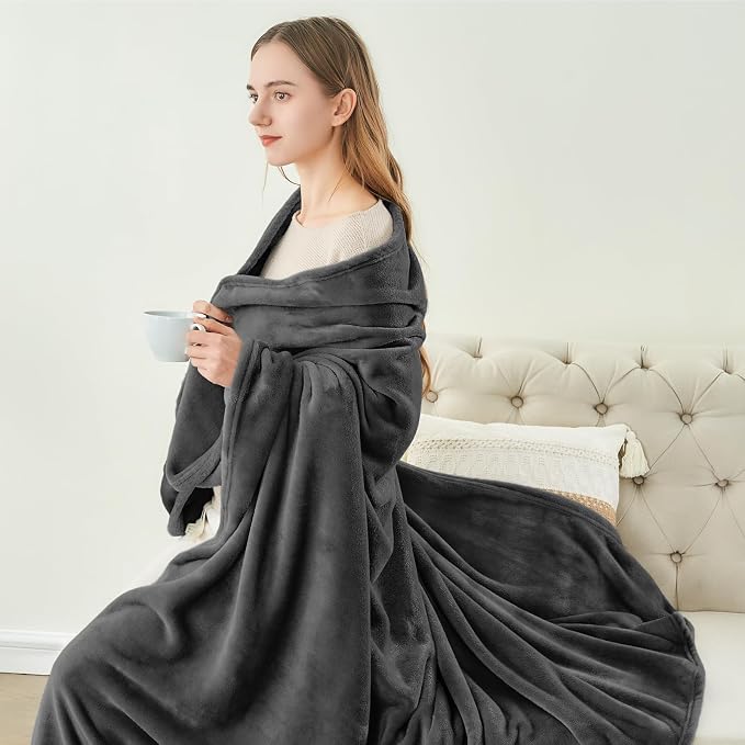 BEDELITE Fleece Blanket Soft Plush Twin Size Blanket Charcoal Grey 60"x80" | - Image 5