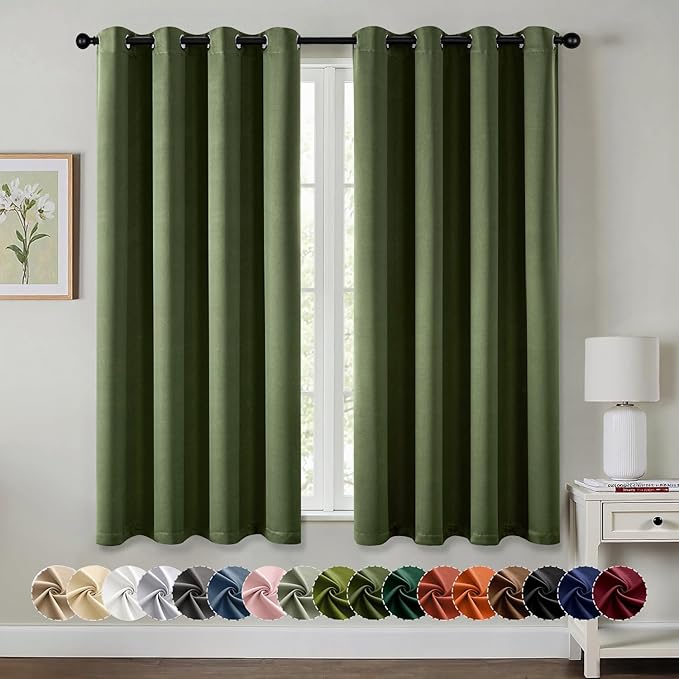 MIULEE Blackout Curtains for Bedroom 2 Panels 55 x 68 Inch Long Olive Green | by MIULEE