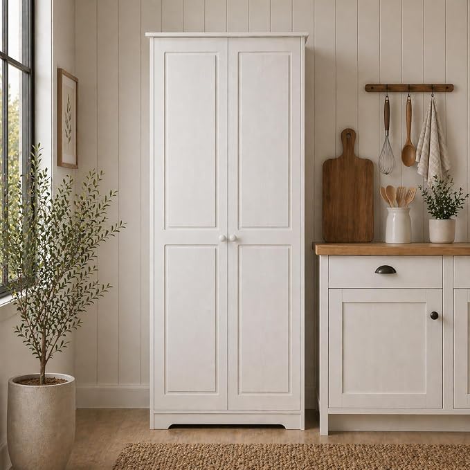 From the Tree Furniture Solid Pine Pantry Cabinet — 72" Tall White Kitchen - Image 4