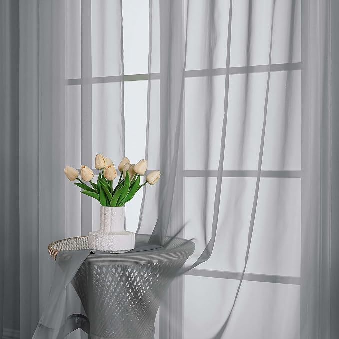 Sheer Curtains 84 Inches Long 2 Panels Set, Sheer Grey Curtains - Image 6