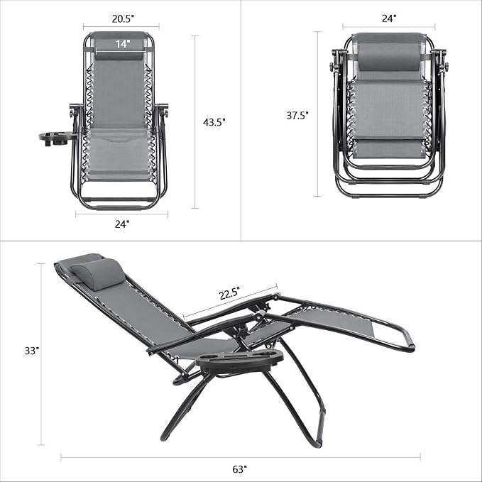 Devoko Patio Zero Gravity Chair Outdoor Folding Adjustable Reclining Chairs - Image 2