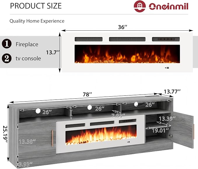oneinmil 78" Fireplace TV Stand - Image 2