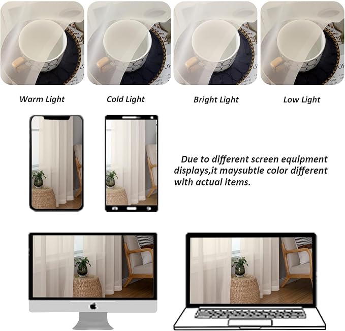 Chyhomenyc Cream Sheer Curtains 48 Inch Long, Light Filtering Solid Color - Image 4