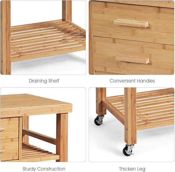 Giantex Kitchen Island, Bamboo Island Cart, Kitchen Trolley Cart on Wheels - Image 7