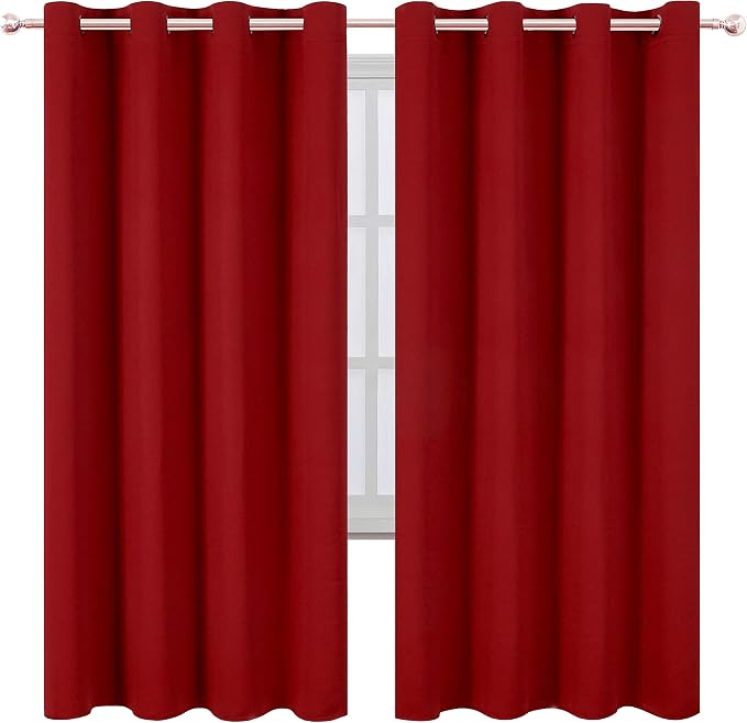 Red Thermal Blackout Curtains/52 x 72 Inch/Set of 2 Panels Room Darkening - Image 2