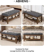 ABHENG Solid Rubber Wood Shoe Bench, Soft Chenille Material Upholstered Seat - Image 6