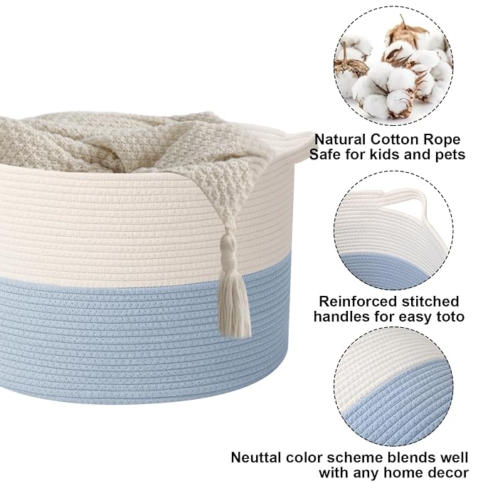 115L Extra Large Woven Cotton Rope Blanket Basket - Image 3