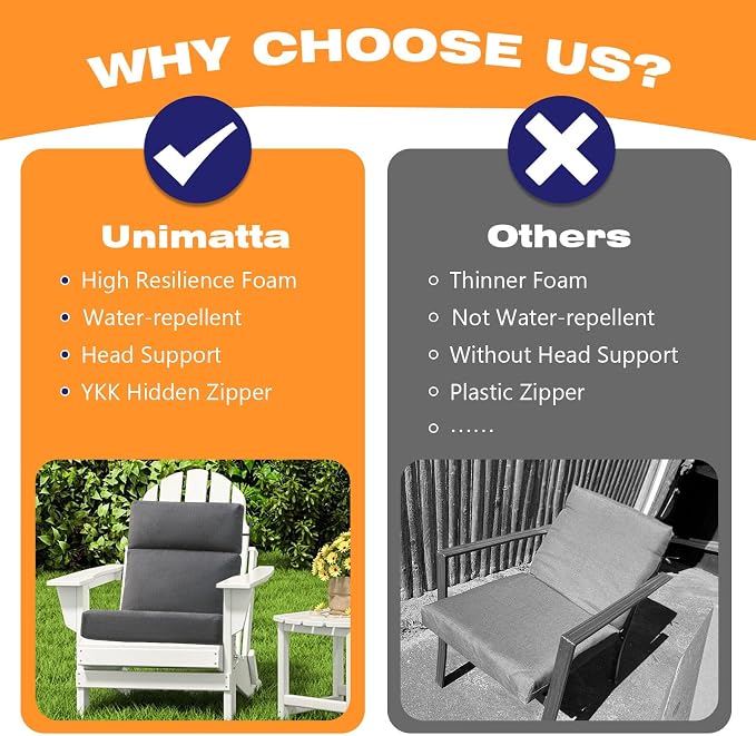 Unimatta Outdoor High Back Chair Cushion Seat Pads, 44 x 21 Inch - Image 6