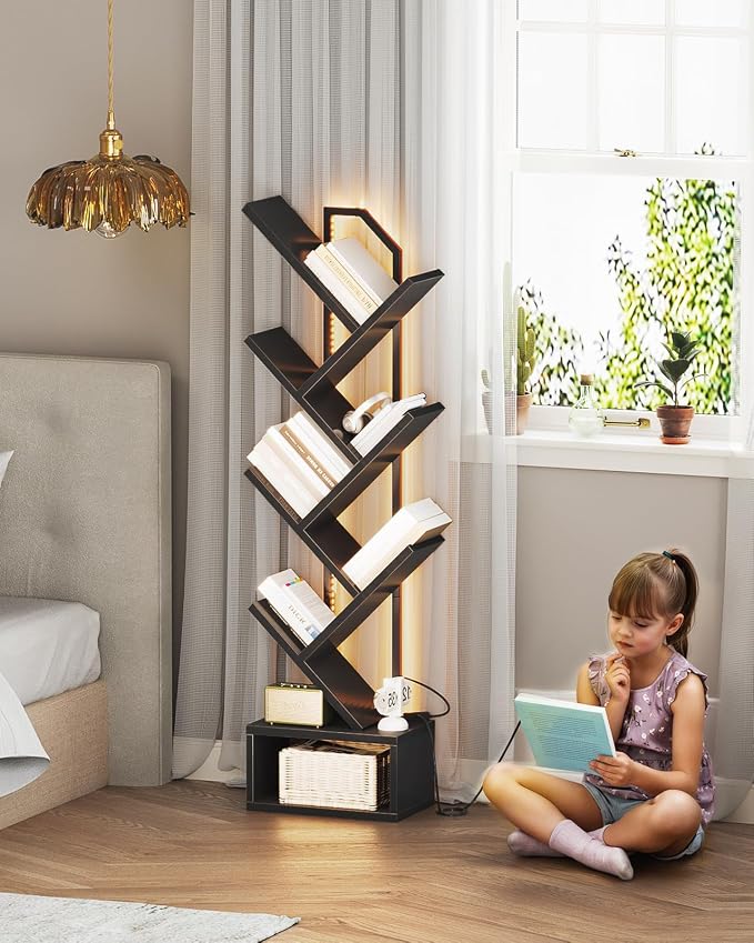 Casaottima 6-Tier Tree Bookshelf — Narrow Floor Standing Bookcase, Tall Steel & - Image 7