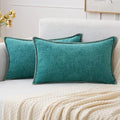 MIULEE Decorative Lumbar Throw Pillow Covers 12x20 Inch Teal 2 Pack | Farmhouse by MIULEE