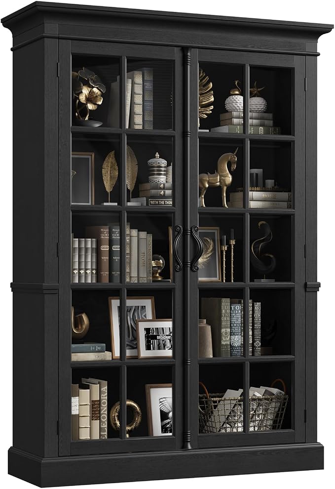 QUW Modern 65" Tall Display Cabinet, Farmhouse Curio Cabinets by QUW