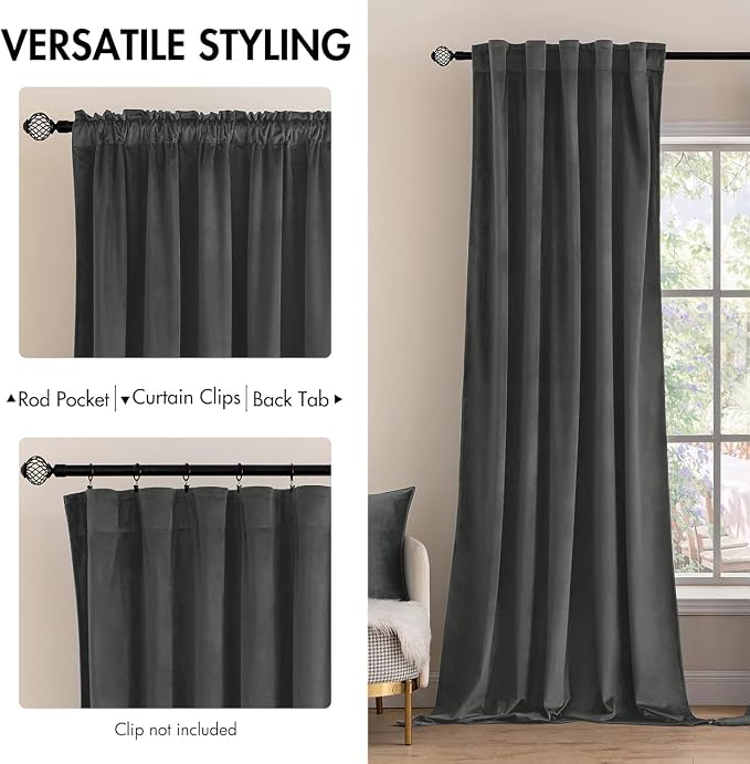 MIULEE Velvet Curtains 52x108 inches 2 Panels Gray Blackout Curtains | Luxury - Image 2