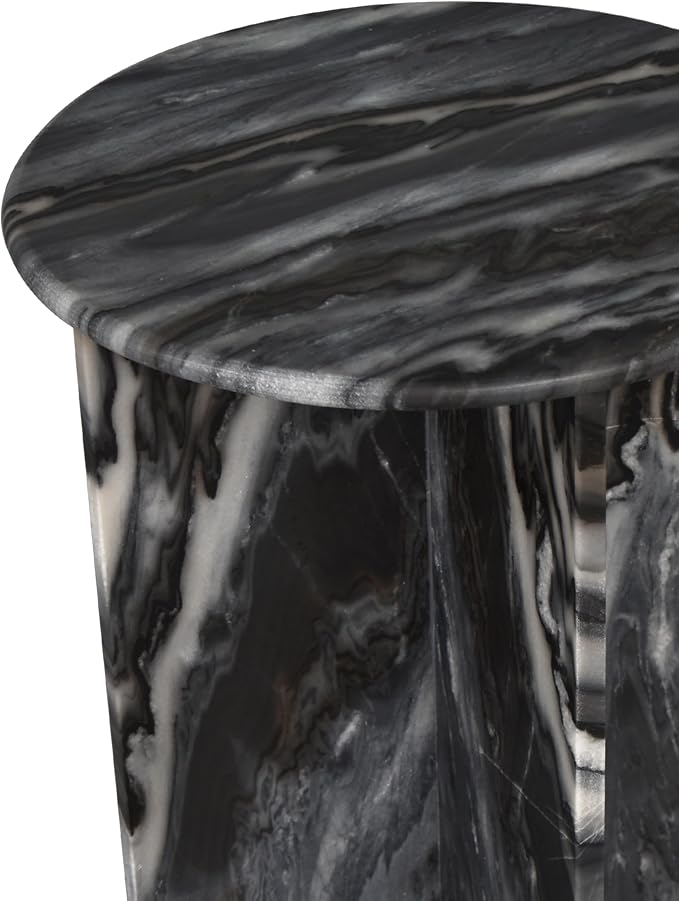 JONATHAN Y Javier Solid Black/Gray Marble End Table, 17.75" Round Modern Accent - Image 7