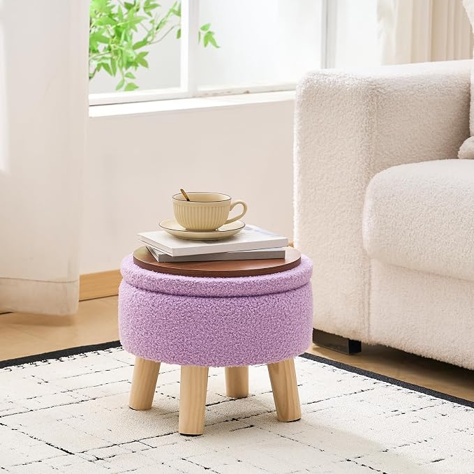 Wimarsbon Storage Ottoman, Modern Round Footrest - Image 2