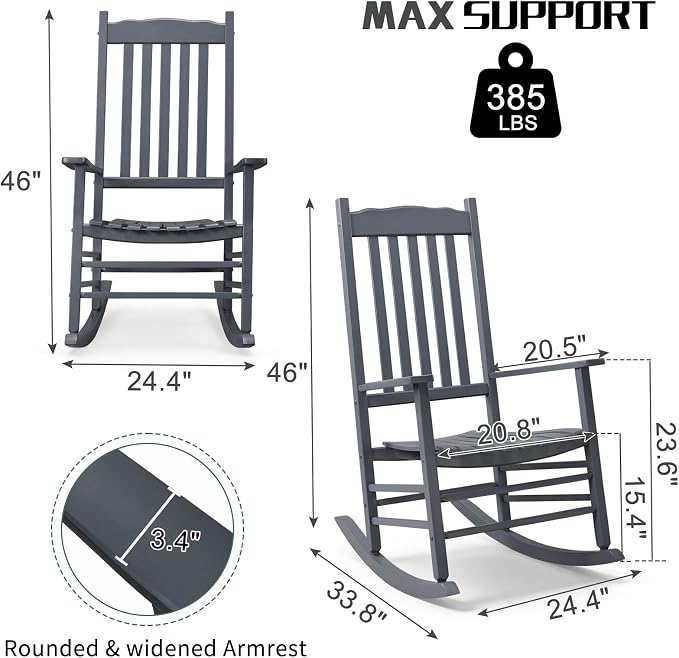 Outvita Outdoor Rocking Chair, Solid Wood High Back Rocker, All Weather Lounge - Image 3