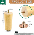 Yaliuliu 4 Inches Round Solid Wood Furniture Legs Set of 4, Natural Wooden - Image 2