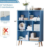 LEYAOYAO Cube Bookshelf 3 Tier Mid-Century Blue Modern Bookcase - Image 3