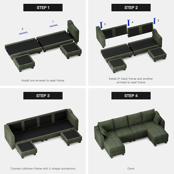 Belffin U Shaped Couch with Reversible Chaises Sectional Couches - Image 8