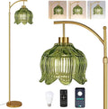 QIYIZM Glass Floor Lamp for Living Room, Mid Century Modern Brass Tall Lamp by QIYIZM